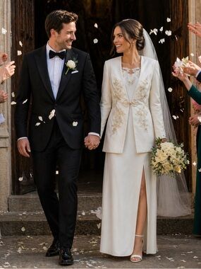 Alfred Angelo VTG 80’s 90’s Beaded Ivory Column Wedding Event Dress & Jacket 6